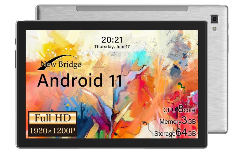 New Bridge タブレット 10.1インチ 最新Android11 解像度1920*1200 オクタコアプロセッサー メモリー3GB+内蔵ストレージ64GB Bluetooth GPS リアカメラ約500万画素 オートフォーカス機能搭載 NBTB1|うたかた雑貨