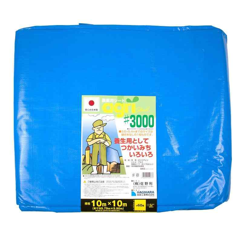 アグリシート 日本製 #3000 厚手 10×10ｍ 国産 丈夫 ブルーシート 農作業に 養生に ハトメピッチ約90cm