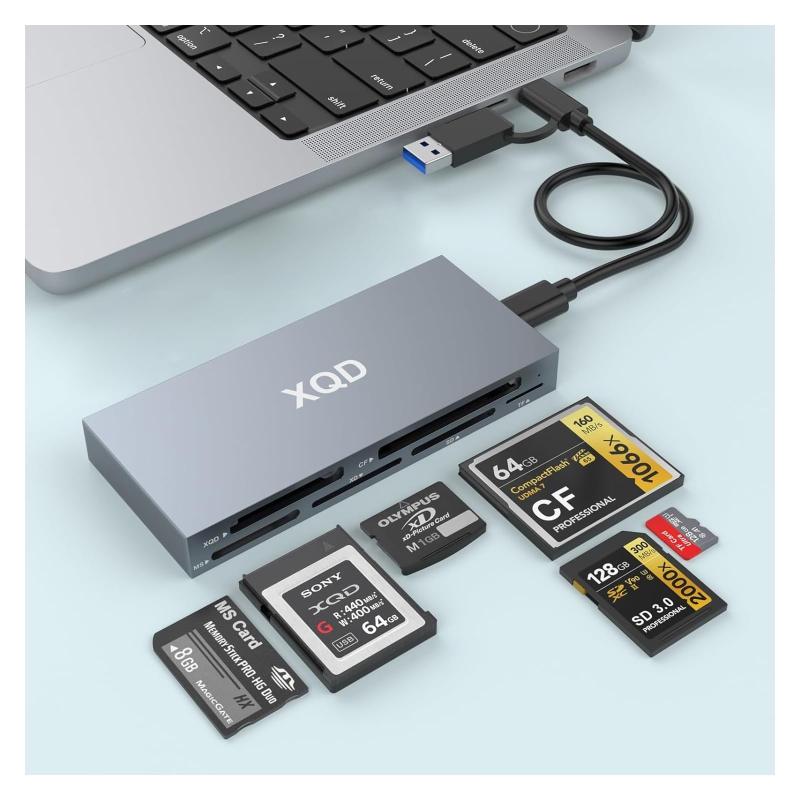 6-in-1 XQDカードリーダー 10Gbps マルチ対応 ソニーG/Mシリーズ・Lexar 2933x/1400x USB Mark XQD/CF/XD/MS/TF/SDカード対応 Type-C＆USB 3.0 メモリーカードリーダー Windows