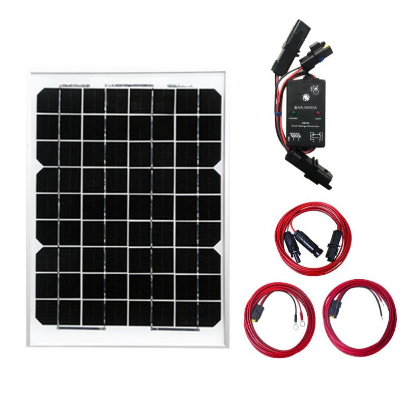 KAUSMEDIA 10W ソーラーパネル 電気柵 外部機器用 防水 ソーラー 充電 セット チャージコントローラー電気柵 本体 12Vバッテリー充電 取扱説明書付 乾電池より省エネ 維持充電 発電蓄電 太陽光|うたかた雑貨