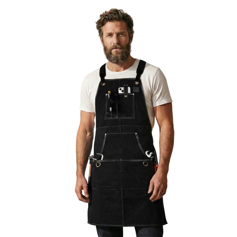 [LEATHER VILLAGE] ワークエプロン - 木工職人、鍛冶屋、大工のためのツールポケット付き男性用頑丈木工エプロン - (サイズ M～XXL)