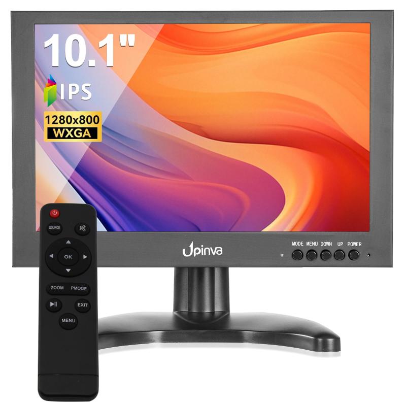 Upinva 10インチ IPS モニター 1920x1200 (16:10) - HDMI/VGA/AV/BNC マルチ入力、金属製筐体、リモコンとスピーカー付き（PC、セキュリティカメラ、ゲーム用）｜うたかた雑貨