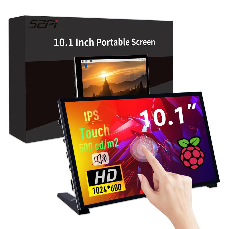 GeeekPi 10.1in 静電静電容量式タッチスクリーンモニター、Raspberry Pi用、1024x600 IPS LCD見せびらかす、デュアル金棒引き付き添い人、HDMI携帯型管する、Raspberry Pi 5/Pi 4B/3B+/3B/B+