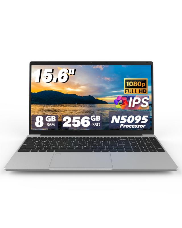 ノートパソコン、 1080P IPSスクリーン、N5095プロセッサ4C 4T最大2.9GHz、8GB RAM 256GB SSD、指紋認証バックライトキーボード付きWindowsノートパソコン、WiFi、USB 3.0、ウェブカメラ、HDMI