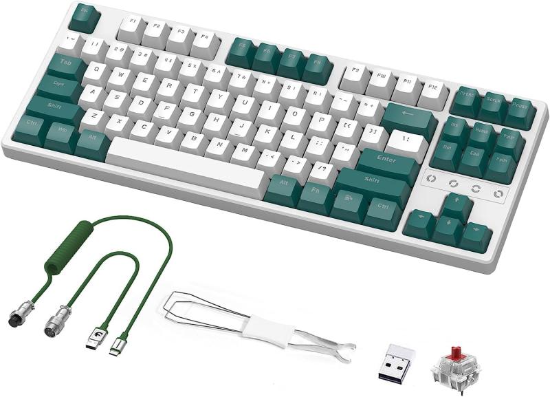 MAMBASNAKE x ZIYOU LANG K87 メカニカルゲーミングキーボード コイルケーブルセット 87キー無衝突 コンパクト 三つ接続モード Bluetooth5.0/2.4Ghz/Type-C ホットスワップ可能 EVA吸音PCB リズム