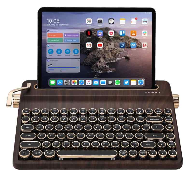 YUNZII QL75 印字機鍵盤 無線電話 レトロメカニカルキーボード 熱っぽい切り変える相応う 張りさける表現スタイルの丸型手懸かり旗がしら RGBうしろ側ともし火 QMK/VIAプログラマブル 2.4GHz/Type-C/BT5.0マ ウッドカラー-ホワイト-グリーン