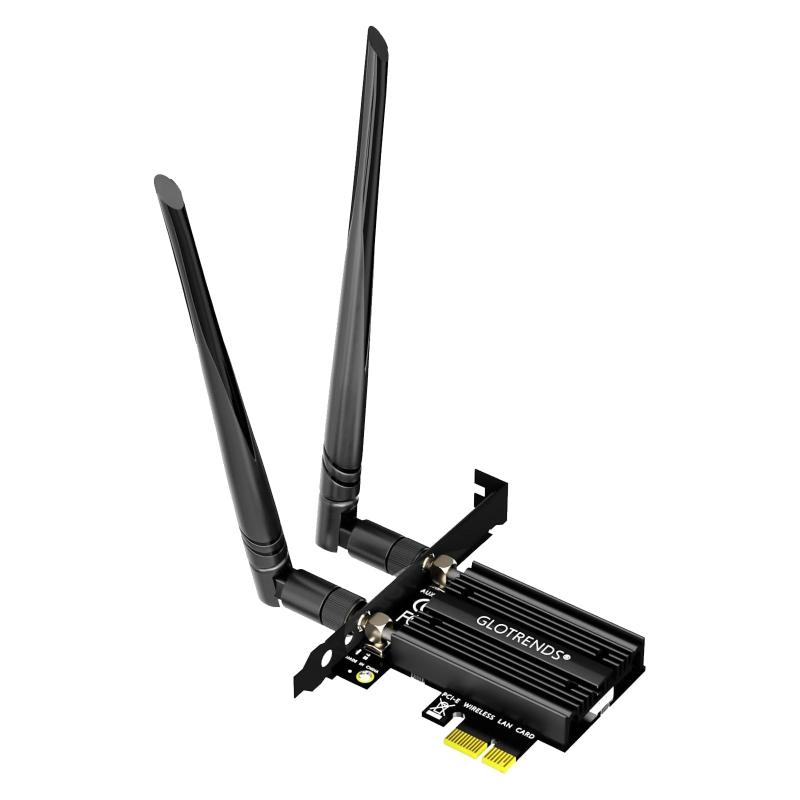 GLOTRENDS BE6500 WiFi 7 PCIe WiFiカード（デスクトップ用）AMD/IntelデスクトップPC対応 MT7925Bコントローラー搭載 Bluetooth 5.4 Windows 11/Linux/macOS互換
