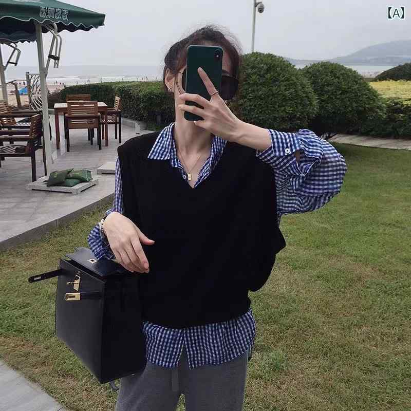 秋冬の 新作の純 ウールの ニットの 女性の ベストの ゆったり した v ネックの 韓国 版の 袖 なしの 肩の シンプル さ