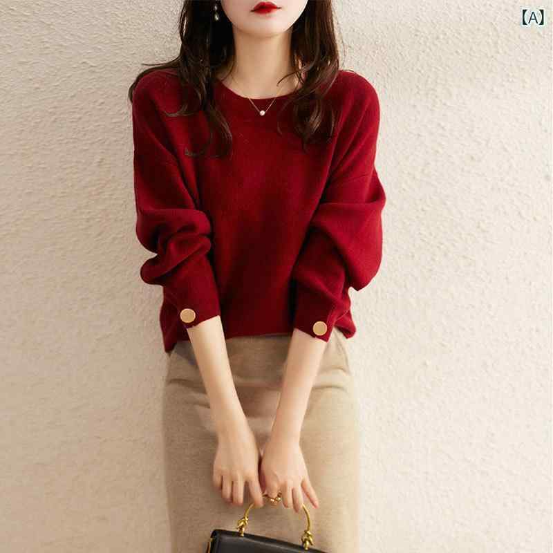 年齢を 減らす 洋風の 低い 丸首の 女性の ウールの セーターの プルオーバーの 秋冬の 新型の 小さい 背の 短い タイプの 新年の 赤い セーター|うたかた雑貨