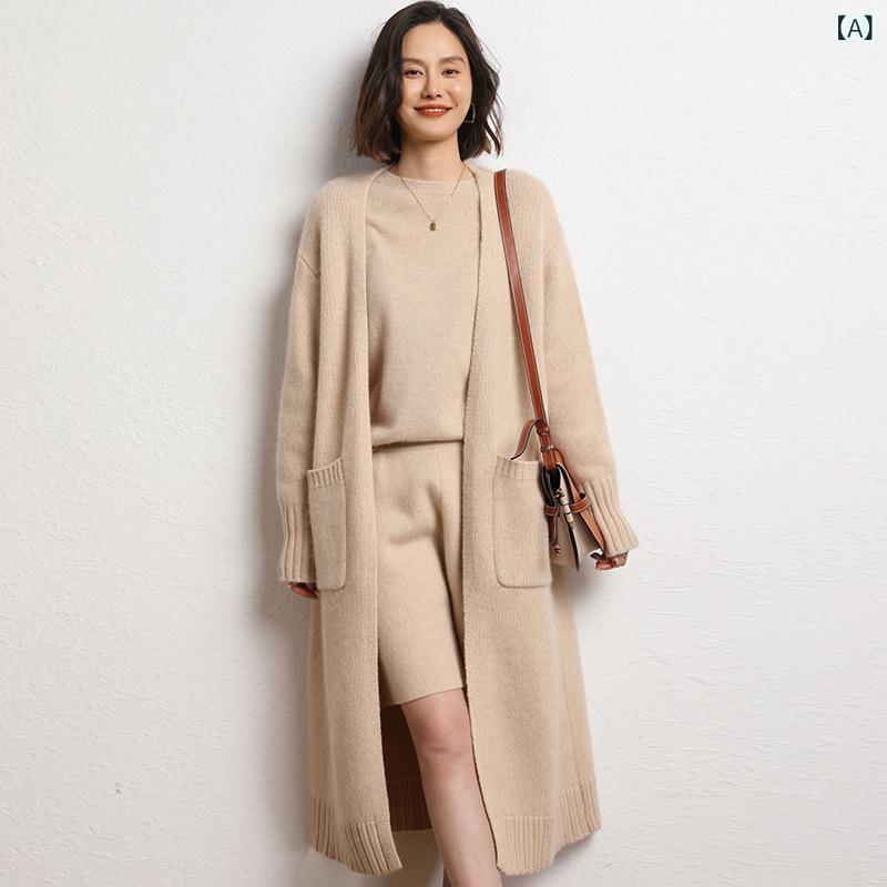 ハイエンドの カシミヤ ニットの ロング カーディガン 秋冬の 新型 女性は ボタン なしで ゆったり して います。