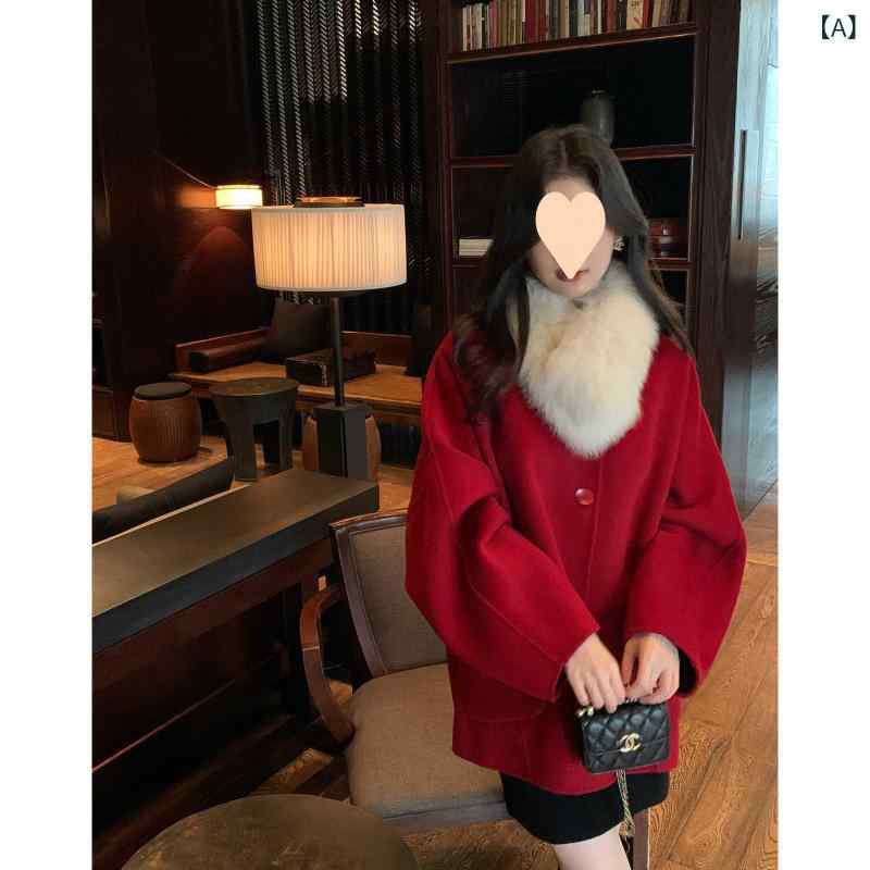 新年の レ トロな ワイン レッドの 気質 毛ですね。 コートの 女性の新 商品の 高級 感が あります。