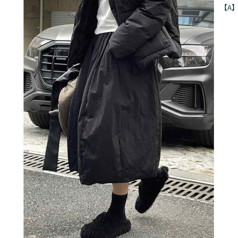 冬の 新型 日系 レトロカジュアル 厚手 ダウン スカート 保温 90 白 鴨 パイル 中 長 スカート 女