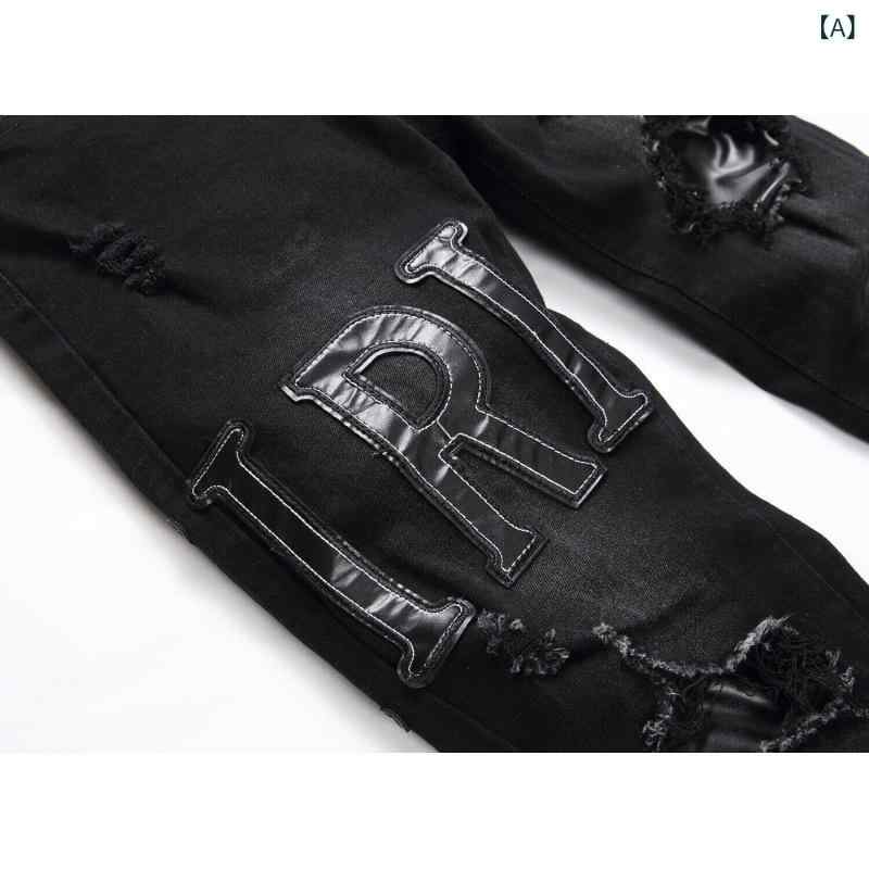新 商品の 外国 貿易の 街頭の 潮流の 青年の 黒い 穴の アルファベットの 刺繍の 弾力の 小さい 足の 男性の ジーパン 9830
