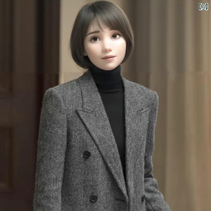 新版の 人の 字の 紋様の 両面の コートの 小さい 背の正 肩は 身を 修めて 痩せて います。
