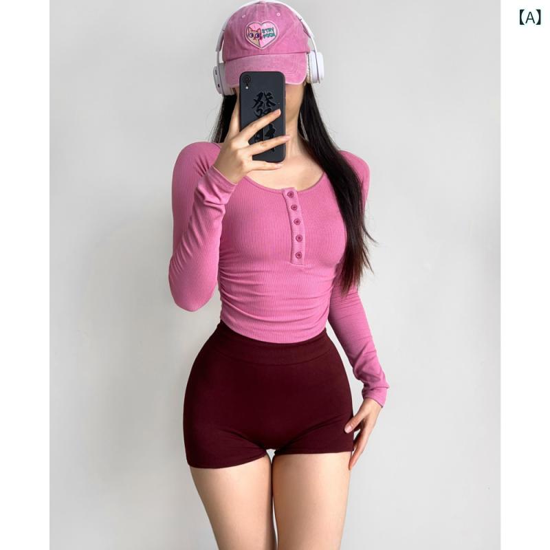 横の しわの 長袖の 運動の 上着の 女性の タイトな 短い タイプの 腰の ヨガの 服の 秋の ねじの t シャツの フィットネスの 服の 1351