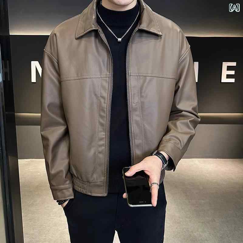2024 春の 服の 新型 革の ジャケットの 男性の 春の 修身の 潮流の 高級 感の ごろつきの かっこいい 機関 車の 復古の 皮の 服の 男性の 上着