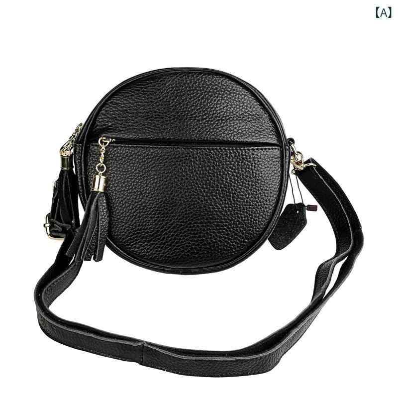 新 商品の トップ 層 牛革 携帯 バッグ 女性 用 ショルダーバッグカジュアルファッション 百 合 収納 円形 斜め ショルダーバッグフリンジ 付き