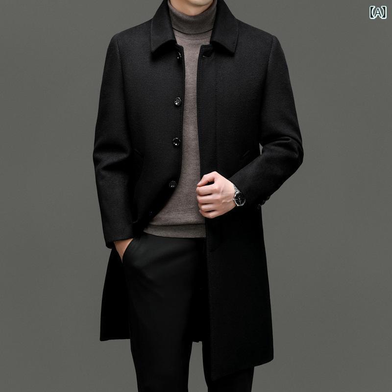 秋冬の 長々しい カシミールの 厚地の外套の 成人男性の 中高年の 成人男性の 羊毛の 風 衣の 御父っつぁんは ラシャの 厚地の外套を 詰めます。
