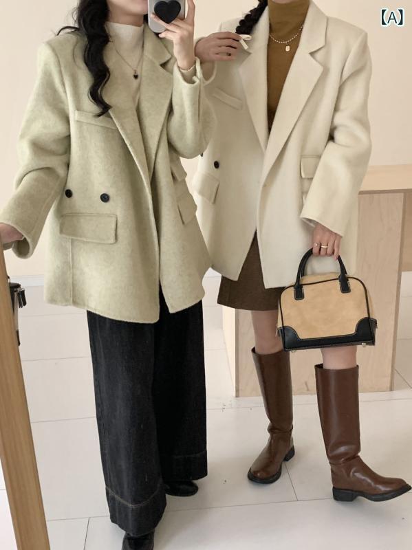 2024 秋冬の 新しい 両面 ウール コートの 女性の 長い 毛の 短い タイプの ゆったりと した 肩の 小さい スーツの ウールの コートの 女性