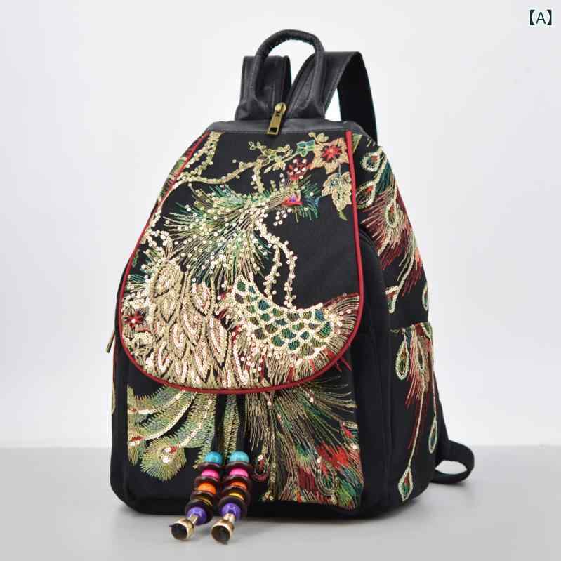 2019 カバン 雲南 民族 風 刺繍 新作 女性 カバン 孔雀 刺繍 カバン キャンバス 女性 用 リュックサック 代 発