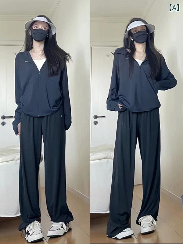 フィットネス 服 氷 糸 日焼け 止め 服 レジャー スポーツ スーツ 女性 夏 2025新 サイズ ゆるい ファッション 2 点 セット