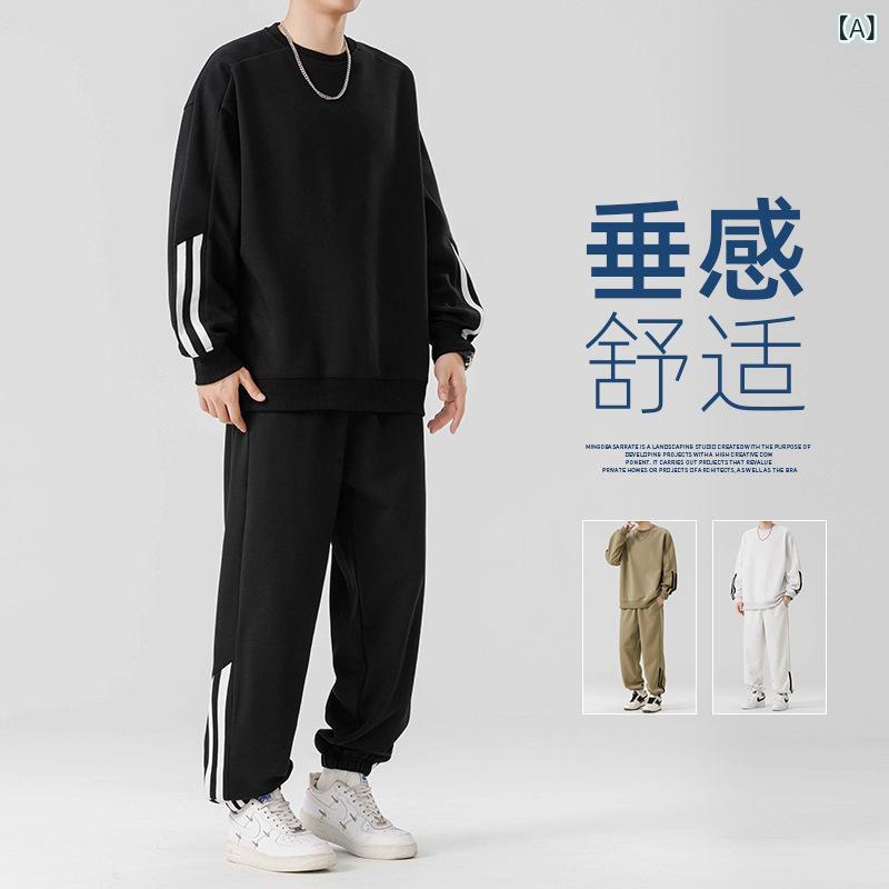 丸首 衛 衣 男 春秋 レジャースポーツスーツアメリカ 服 ファッション ブランド 男 服 セット 2 点 セット
