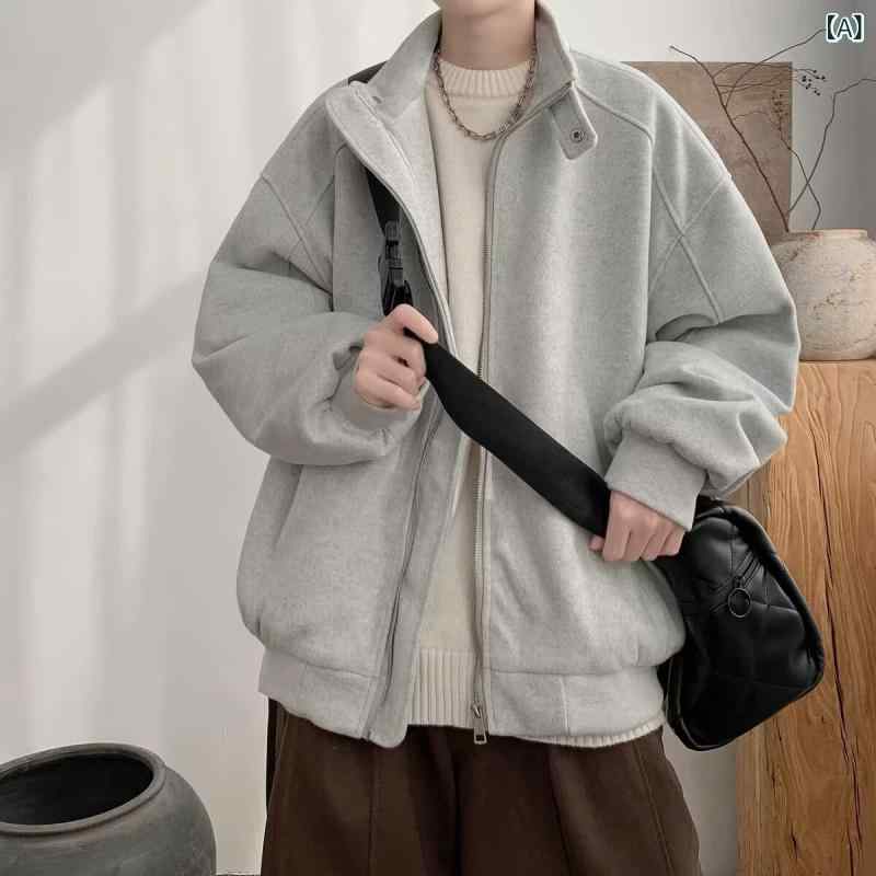 アメリカ 式 立 襟 ラシャ ジャケット 男性 ファッション ブランド ゆるい カジュアル oversize レ トロな カップルスポーツウールコート