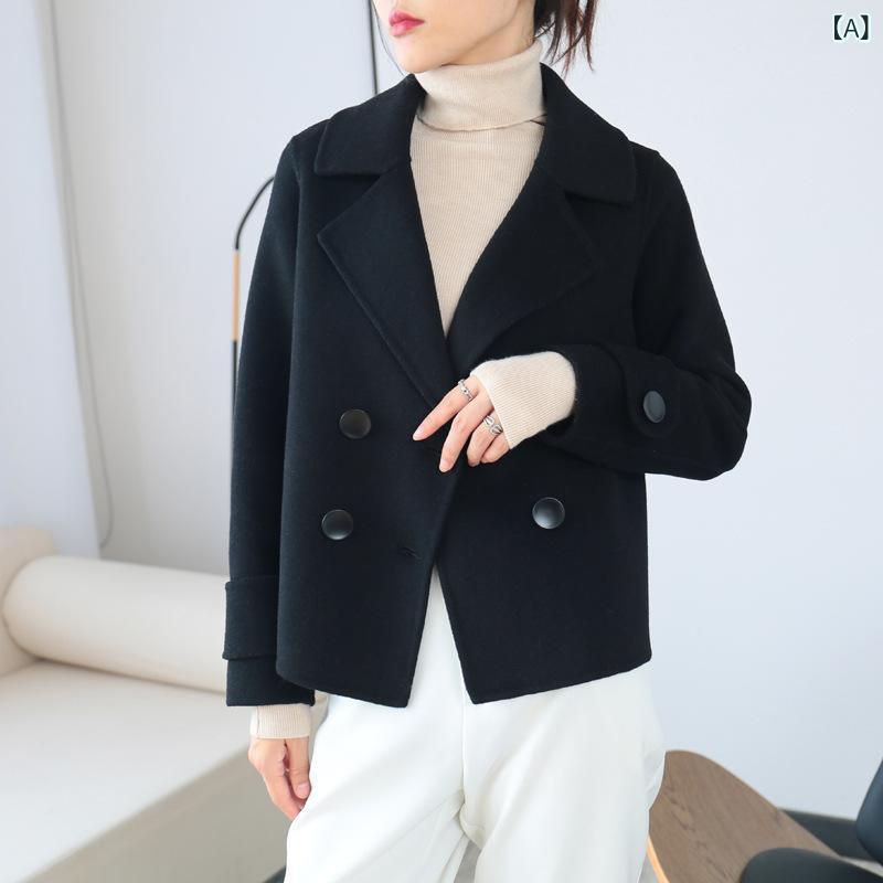 秋冬の 新型の 両面の カシミヤの コートの 女性の 短い タイプの 小さい 背の 韓国 版は スーツの 襟の全 ウールの コートの 女性を 修理 します。