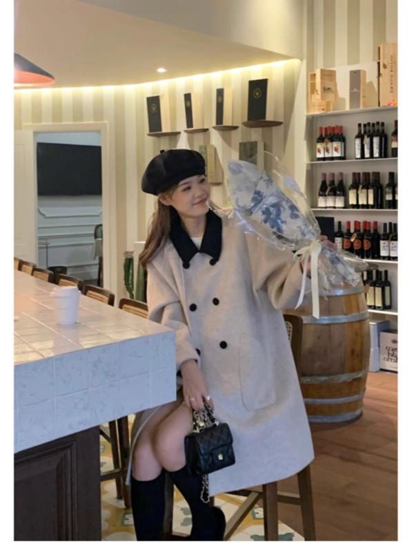 小香 風 両面 羊毛 厚地の外套 お上さんの 中 長 手合いの レ トロな ぶつかり合う 色の ダブル 名取り草の ヘボン 風 マント a 版 羊毛ですね