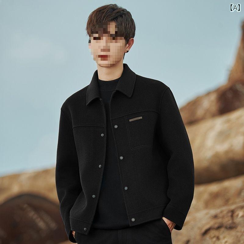 ウール ジャケット 男性 コート 春秋 2025 新型非 両面 カシミヤコートショートラシャ 春 服