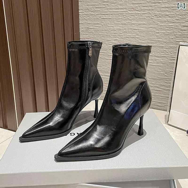 8288 - 1 気質の 先の 弾力 性の あるやせた 靴 2024 秋冬の 新型の 優雅な 職業の ファッションの 靴の ショート ブーツの 女性の ベルベット