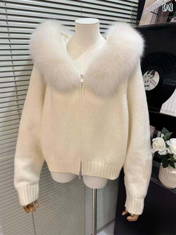高級 婦人 服 フード 付き ニットトップス小さな 香りの カーディガン ジャケット 冬の 新しい 女性の ための 長袖 白い セーター