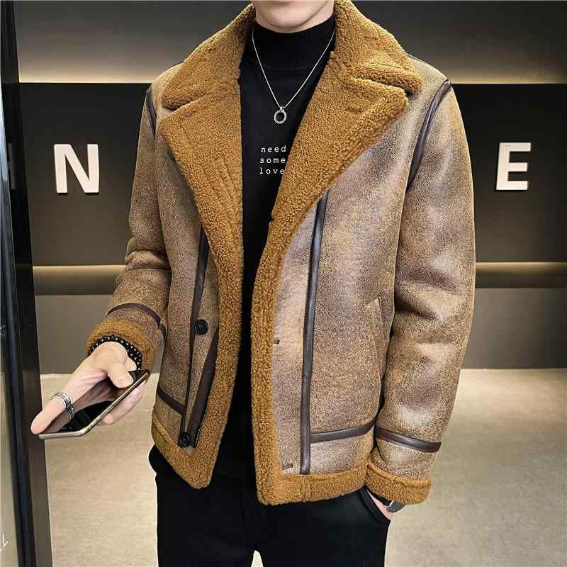 2023 秋冬 モデル 男性 毛皮 一体 ジャケット 男性 コート 厚手 上着