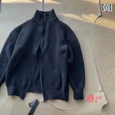 Ins 潮 牌 日系 カーディガン セーター 男性 秋 カップル 純 色 ジッパー ニット 長袖 ジッパー コート
