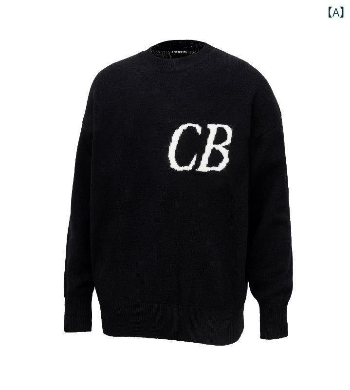 潮 牌 cb 簡単 アルファベット logo ジャカード セーターの プルオーバー