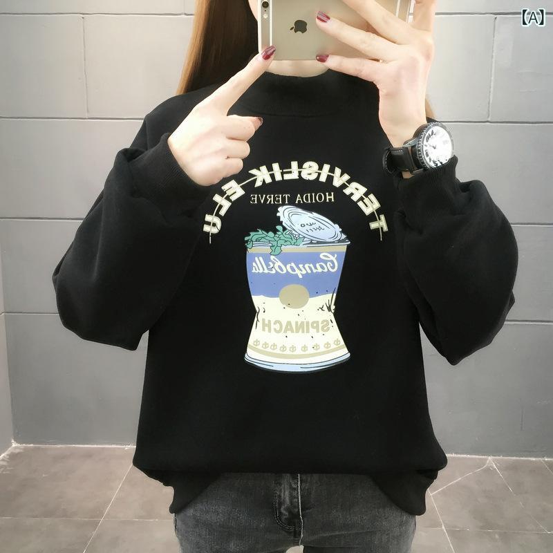 2024 秋冬 レディース 韓国 風 おしゃれ 多彩な 着こなしが できる若 見え レター プリント ラウンド ネック スウェットシャツ 厚手 裏 起毛