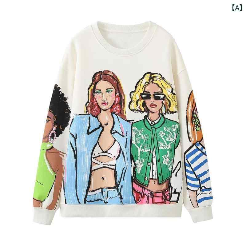国境を 越えた アマゾンの 婦人 服の 外国 貿易 秋冬の モデル 欧米の カジュアルで ゆったり した 女の子の 図案の プリント t シャツの 衛 衣 m 3029