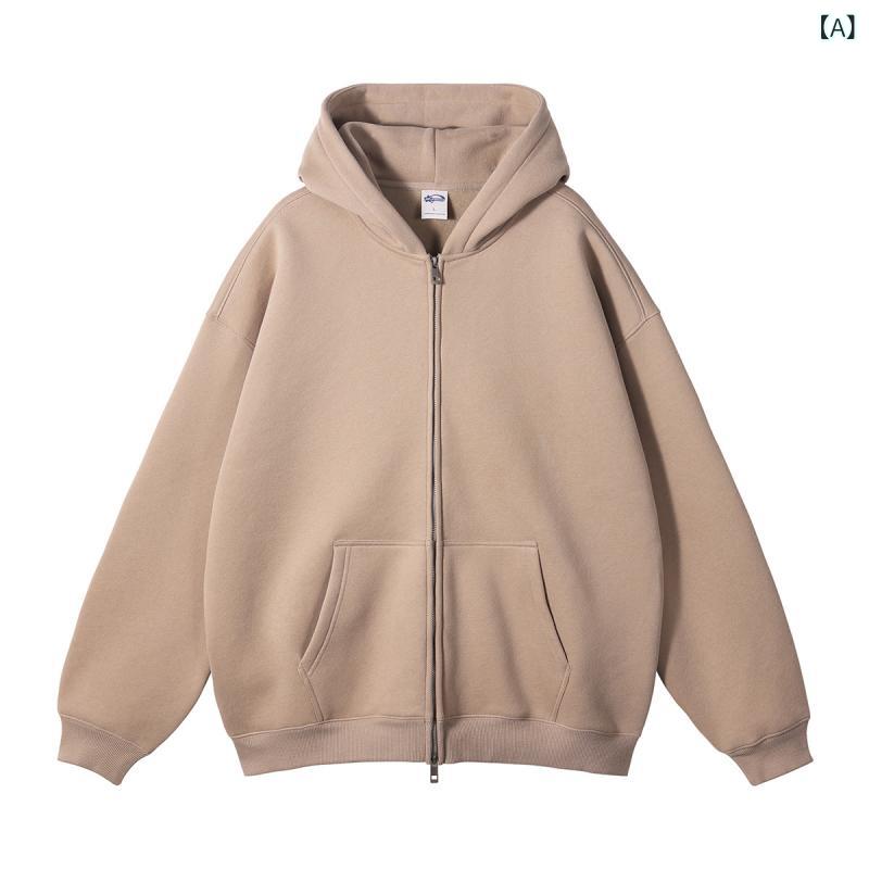 2024 秋冬の新 商品の ゆったりと した ファッション ブランドの 帽子 付き 男性の パーカーと ベルベットの 厚い 350 gの ダブル ジッパーの カーディガンの 男性