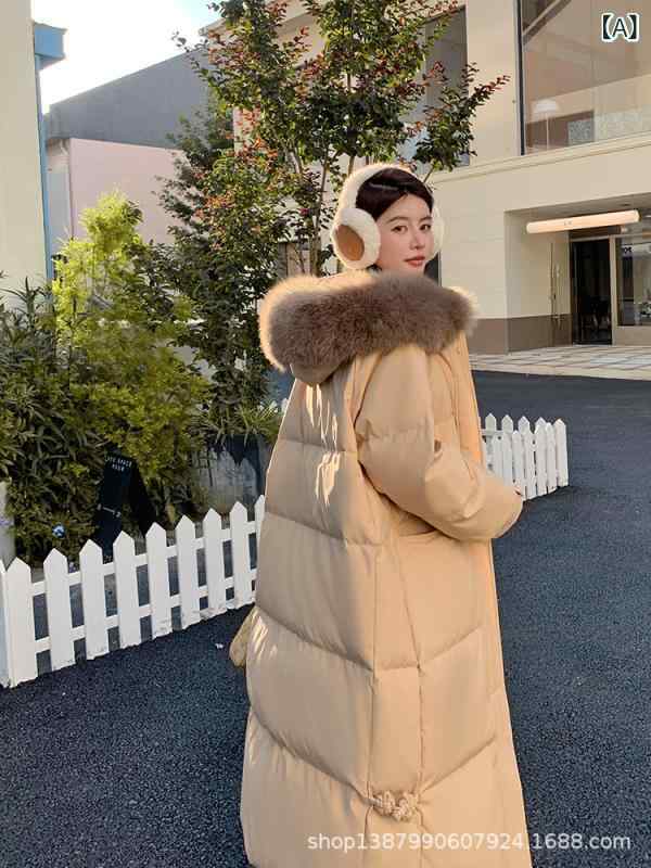 2024 冬の 白 鴨 ダウン ジャケット 女 冬 狐 毛 襟は 中 長の コートの 大きい サイズの 女装を 厚く した