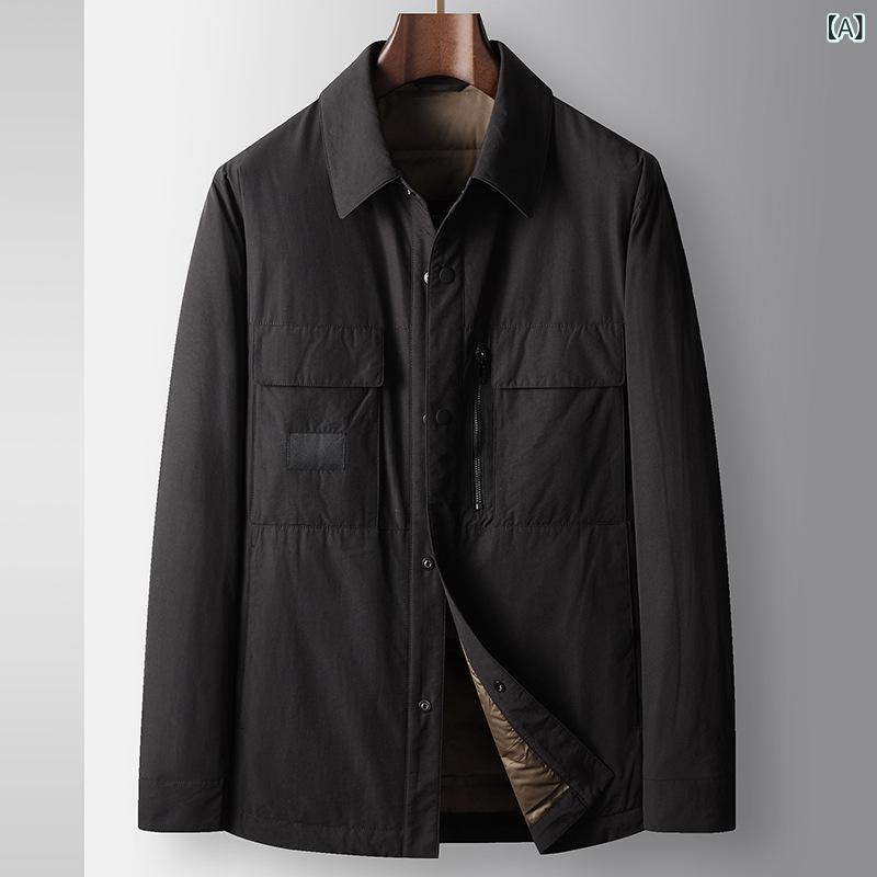 男性 ダウン ジャケット 2024 秋冬 シャツ 版 90 白 鴨 パイル 保温 青年 カジュアルダウンジャケット