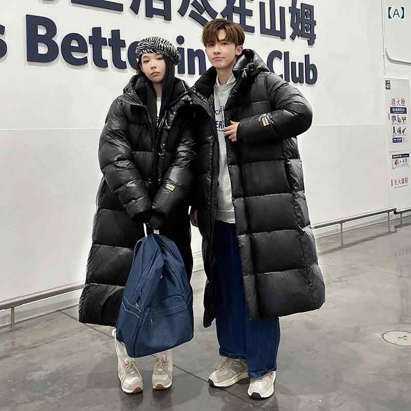 黒金 ダウングラフェンロングコート 男性 冬 ファッション ブランド 帽子 付き ゆるい 保温 カジュアル 男性 ダウン ジャケット