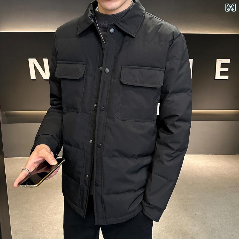 薄い ダウン ジャケットの 男性 モデルの 高級 ショート タイプの 秋冬 新作 カジュアル スーツの コートの 男性 ファッション ブランドの 百 合 襟の 上着