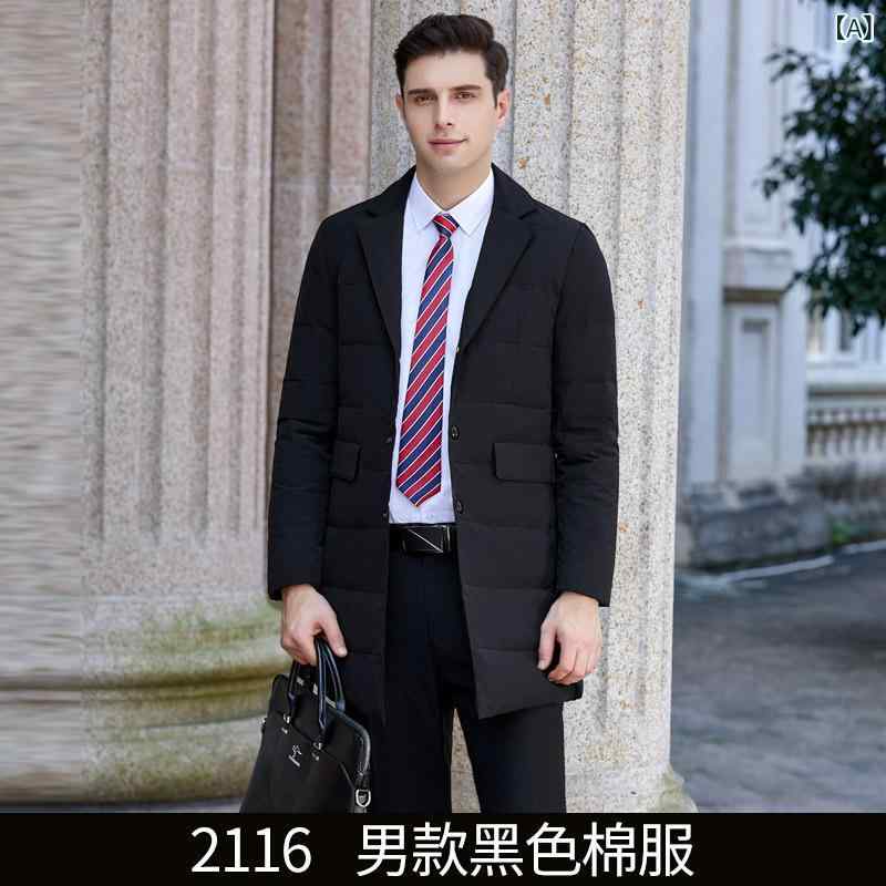 男女は 秋冬の 新型の純 色の 白 ガチョウの 毛の 気質の 通勤 する 長い タイプの単 列は 韓国 版の スーツの 襟の ダウン ジャケットを 掛けます。