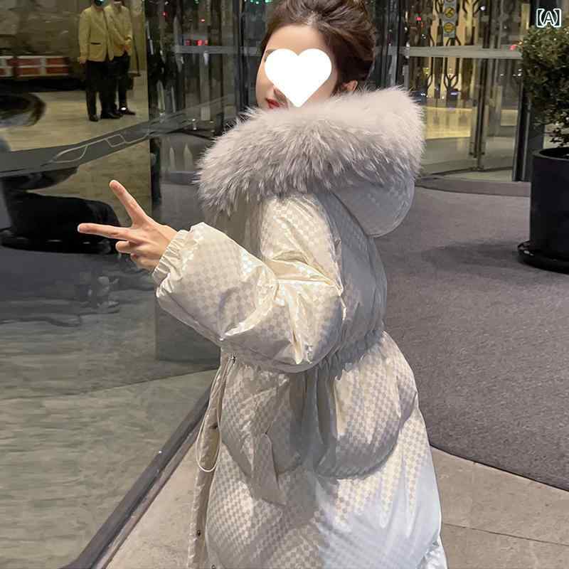 大きな 毛の 襟の 白い ダウン ジャケットの 女性の 中で 長い タイプの 厚い 2024の 新しい 冬の ファッションの ゆるい 帽子の 白い アヒルの ベルベットの コート