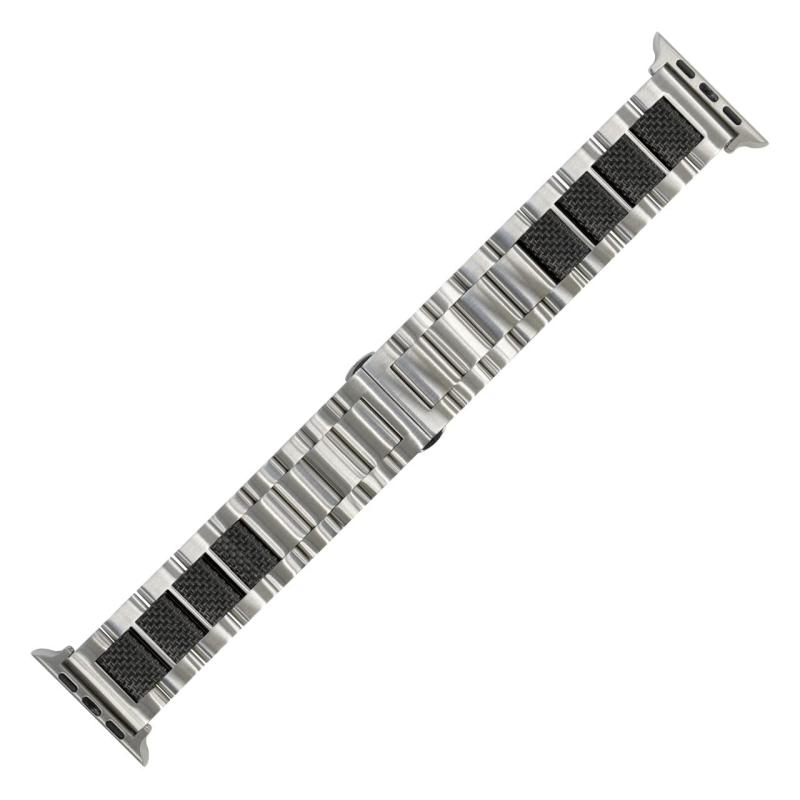 compatible with Apple Watch アップルウォッチ用 ダンス楽隊 三尺帯 両開きカーボンステンレスベルト ステンレス鋼 完膚なきまで雨合羽 クロカラント KUROCURRANT 42粍 41粍 40粍 38粍 49粍 46粍 44粍