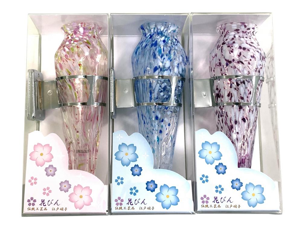花瓶 江戸硝子(薄桜・露草・杜若)(ステー付)(花びん)