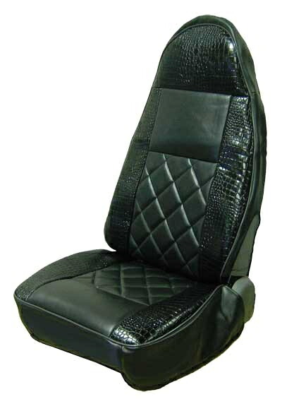 ４ｔ車用黒豹（ブラックパンサー)クロコシートカバー【助手席】｜トラックアート歌麿
