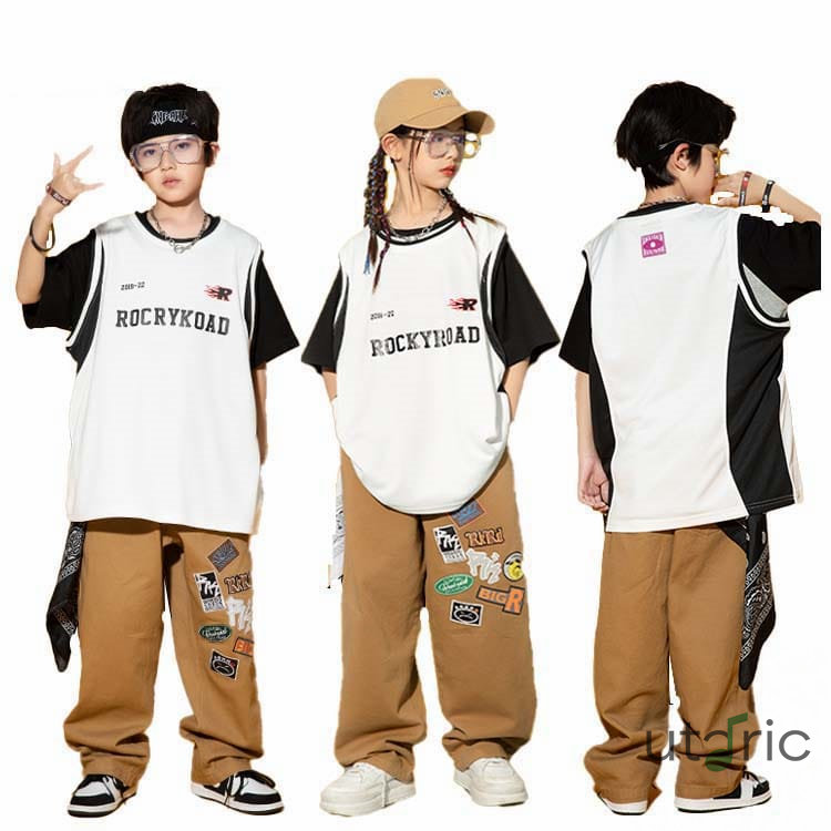 キッズダンス衣装 セットアップ ヒップホップ キッズ tシャツ パンツ 男の子 女の子 ダンス衣装 カーキ色 トップス ボトムス ショート丈