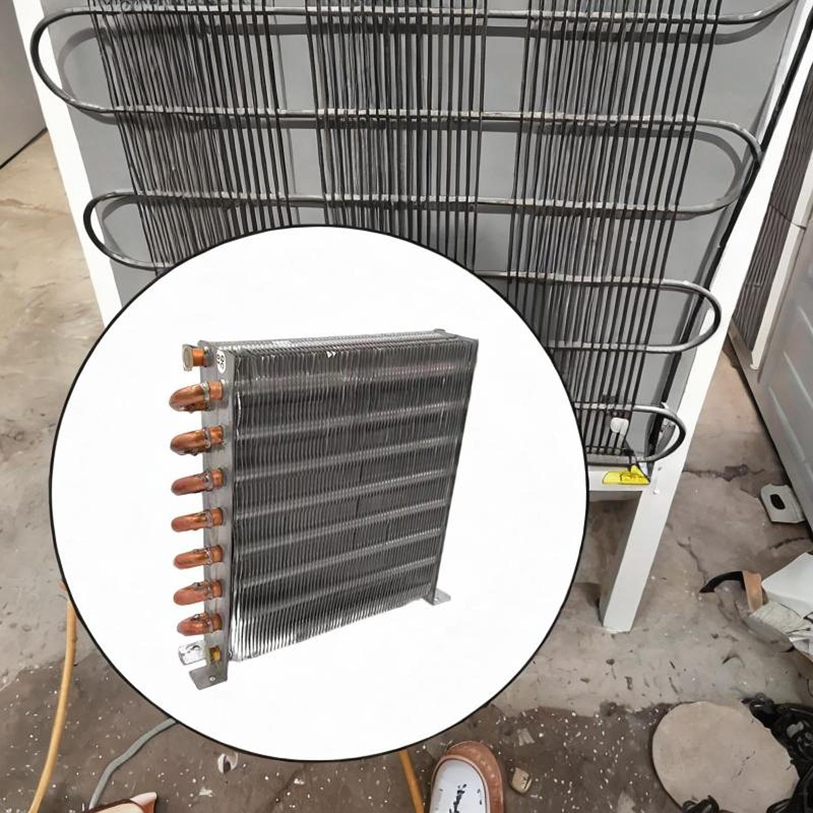 シェルレス冷蔵庫コンデンサー熱交換器、取り付け簡単DIY銅管アルミフィンコンデンサー水冷ラジエーター  195x210mm