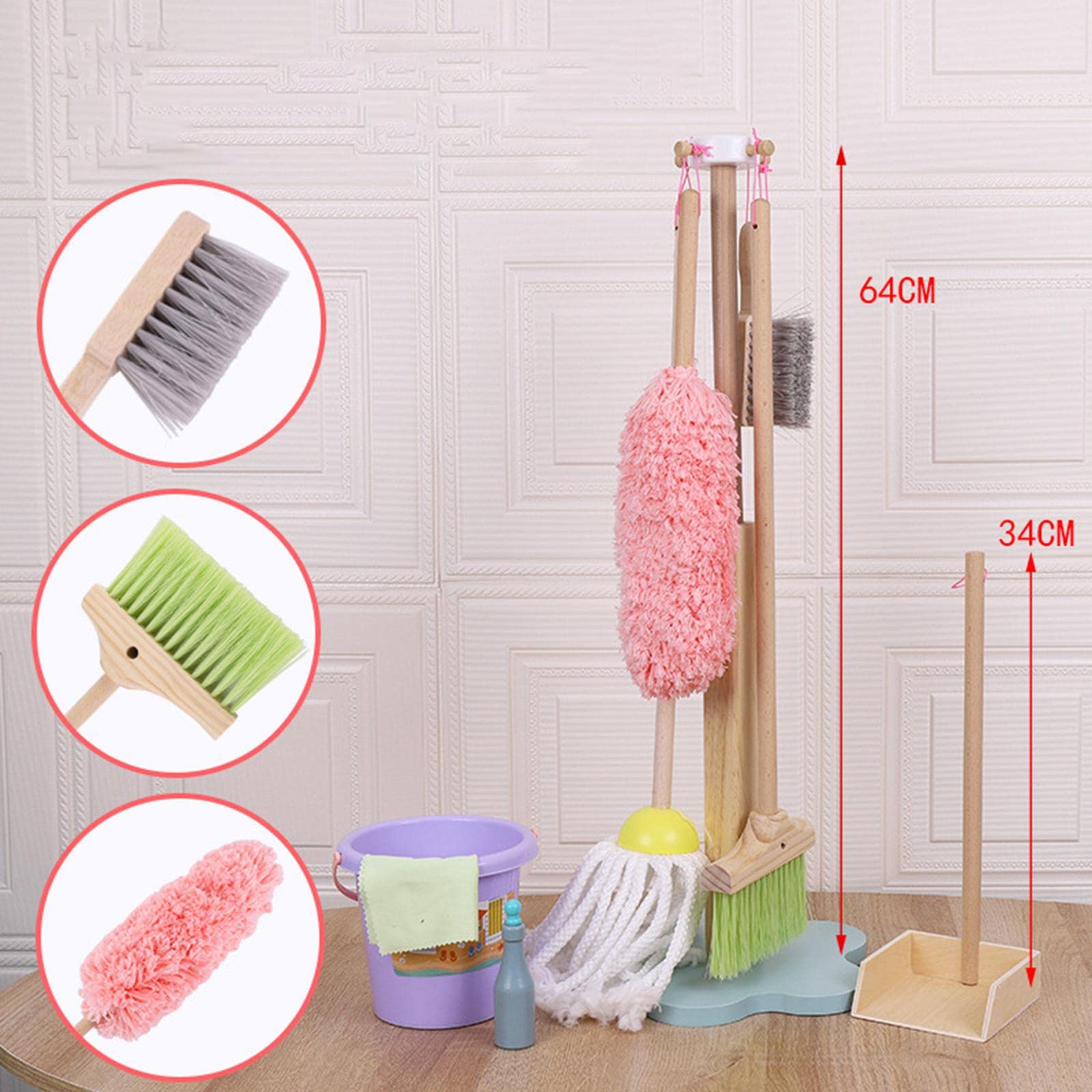 9x 子供クリーニングツールハウスキーピング用品ぶら下げスタンド役割ふりブラシちりとり 3 ～ 8 男の子子供ギフト